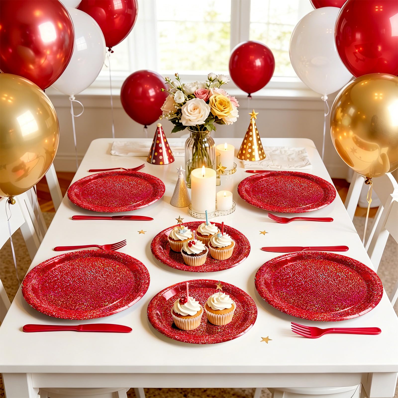 Purple Iridescent Paper Plates & Napkins Set, 75pcs Disposable Party Tableware with 9" Dinner Plates, 7" Dessert Plates & 6.5" Napkins, Holographic Dot Design for Birthday, Music Theme, Night Party