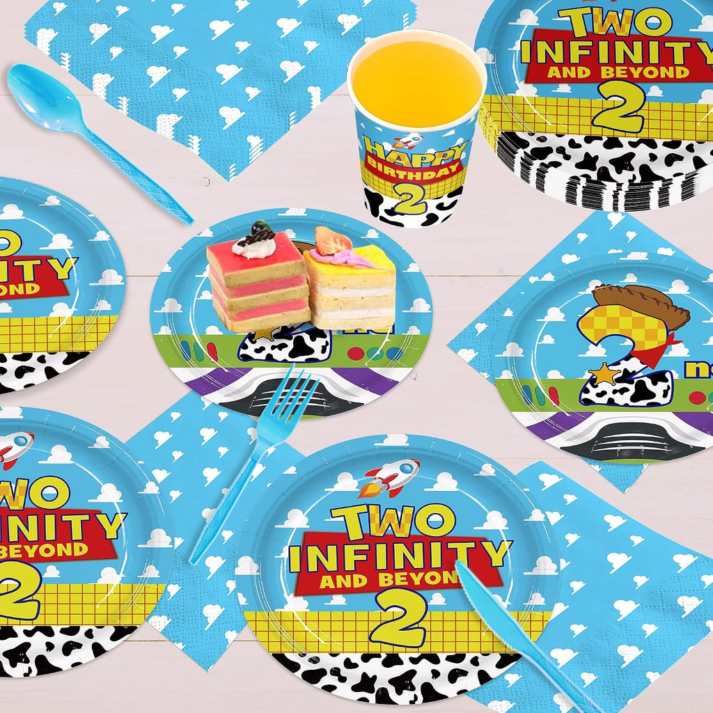 168Pcs 2nd Birthday Paper Plates Napkins Two Years Old Party Supplies | Disposable Tableware Set for Boys Birthday Party Serve 24 Guests