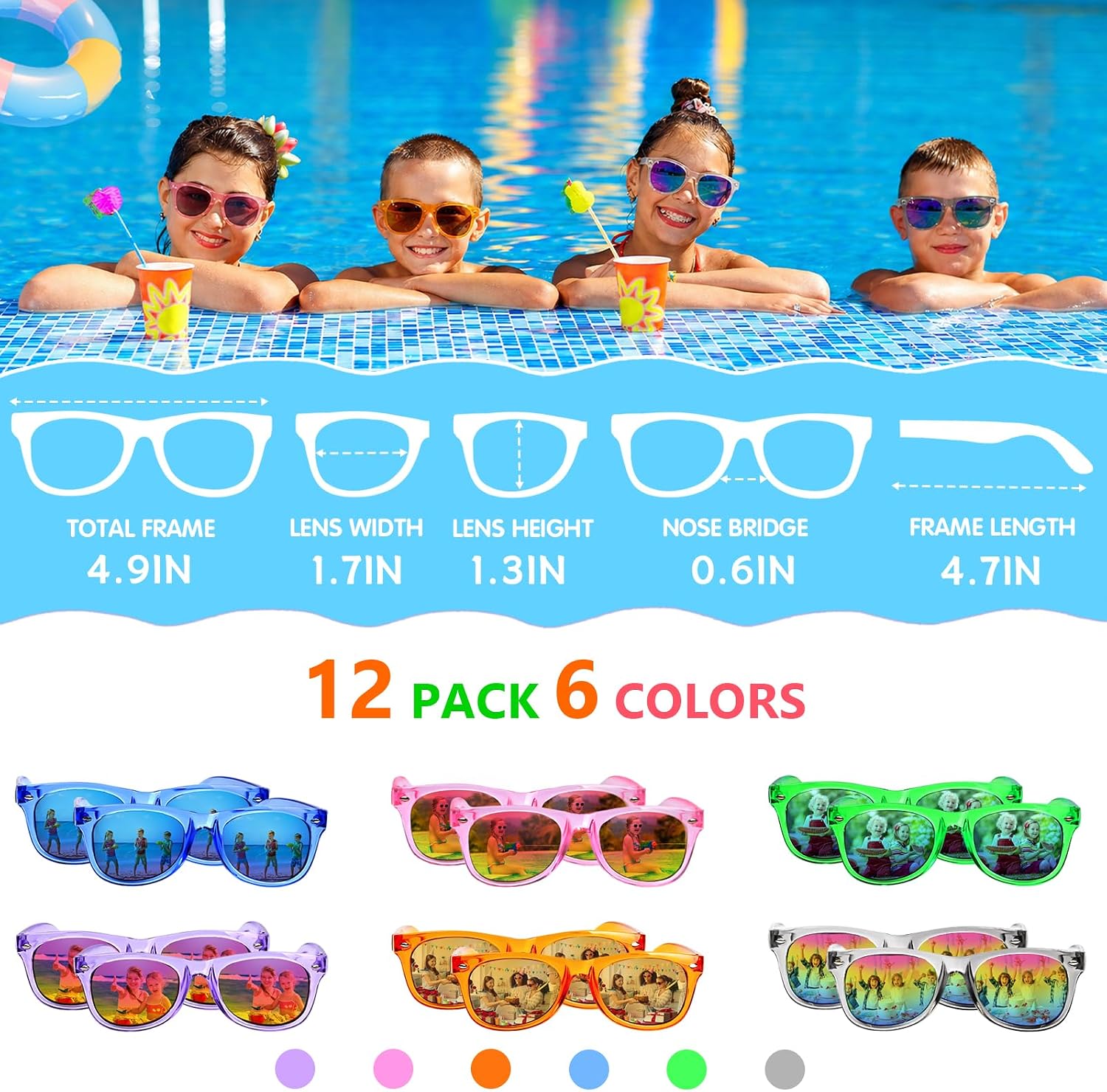 Party Favors Kids Sunglasses Bulk - 16 Packs Neon Sunglasses for Kid Age 3-8, UV400 Protection Party Sunglasses Goodie Bags Stuffers for kids Birthday Party Supply, End of the Year Gifts For Students