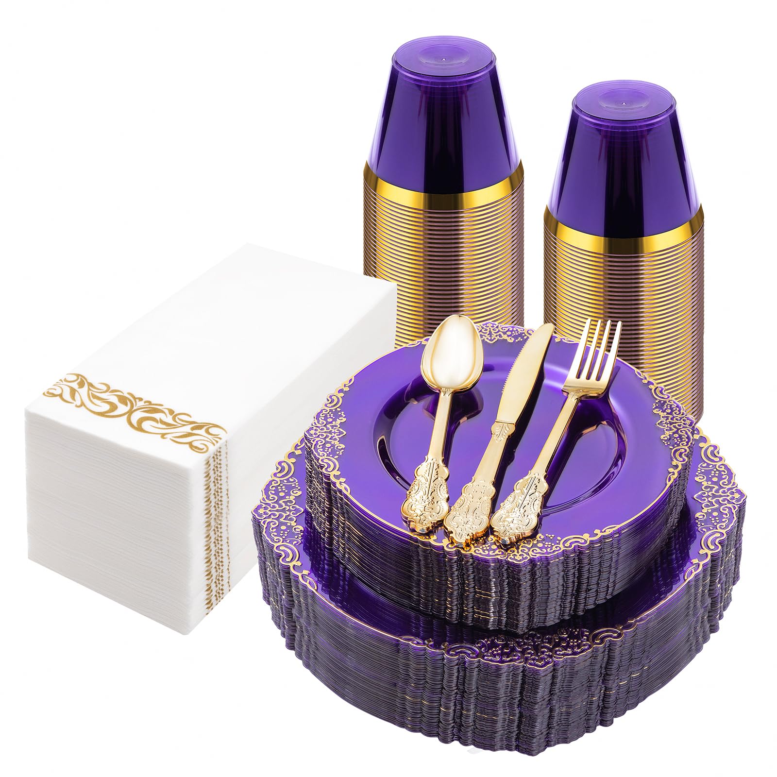 Bestluck 175PC Disposable Clear Plastic Complete Dinner Set for 25 Guests