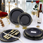 realluck 175 Piece Green and Gold Dinnerware Set for 25 Guests | Disposable Dinnerware Includes: 50 Disposable Plates, 75 Silverwares, 25 Cups, 25 Napkins for Party, Wedding, Graduation