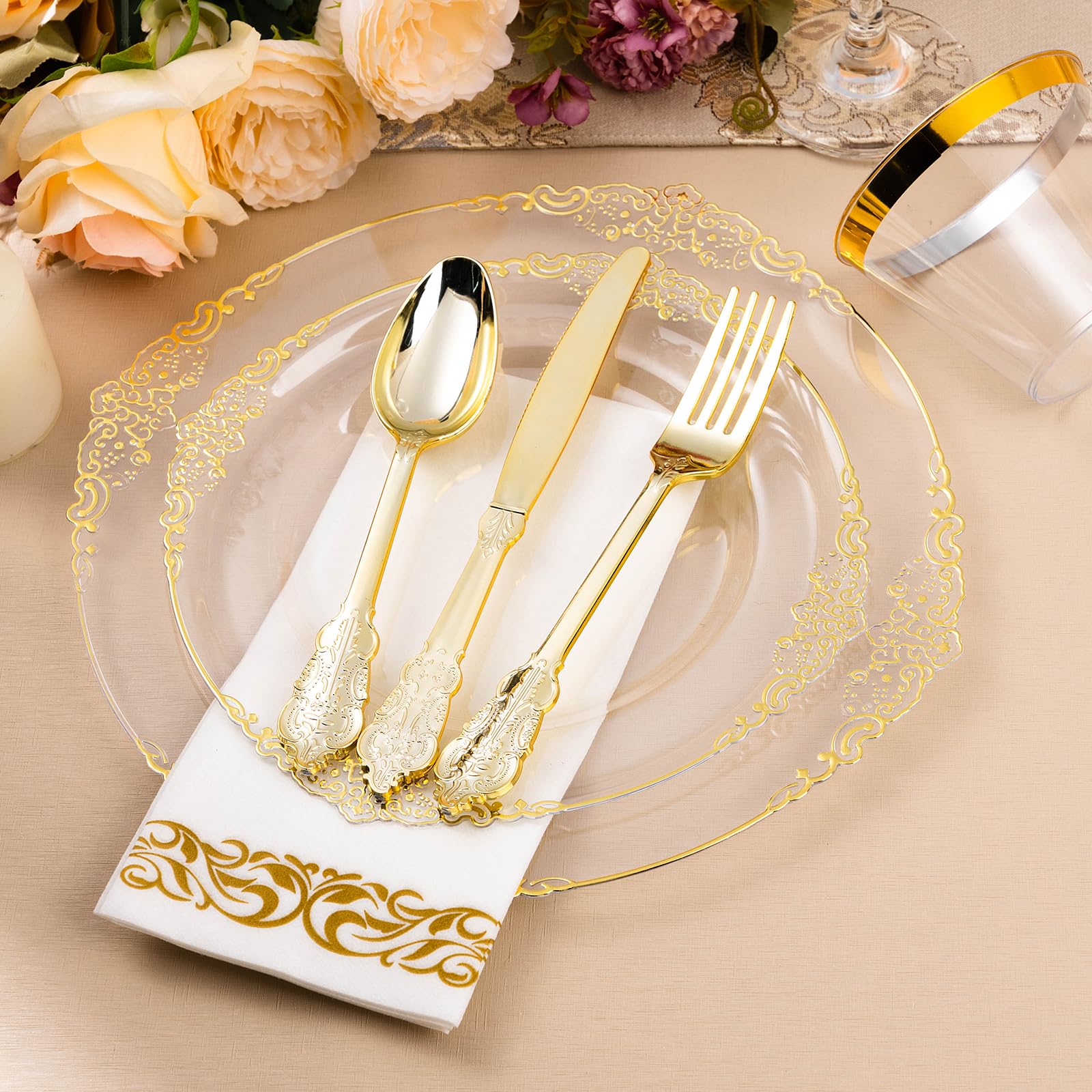 Bestluck 175PC Disposable Clear Plastic Complete Dinner Set for 25 Guests