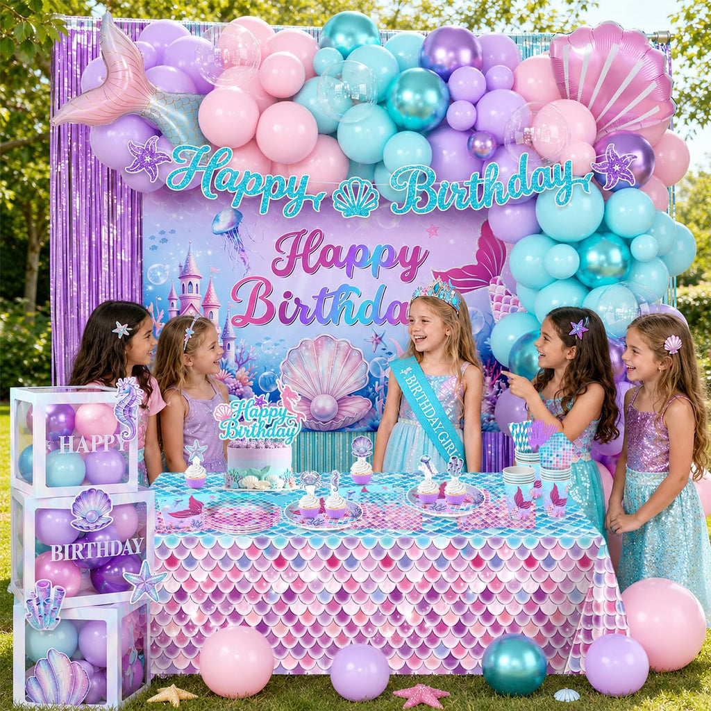 Hand-Drawn Mermaid Birthday Decorations, Under the Sea Party Supplies Kit (Unicorn Birthday)