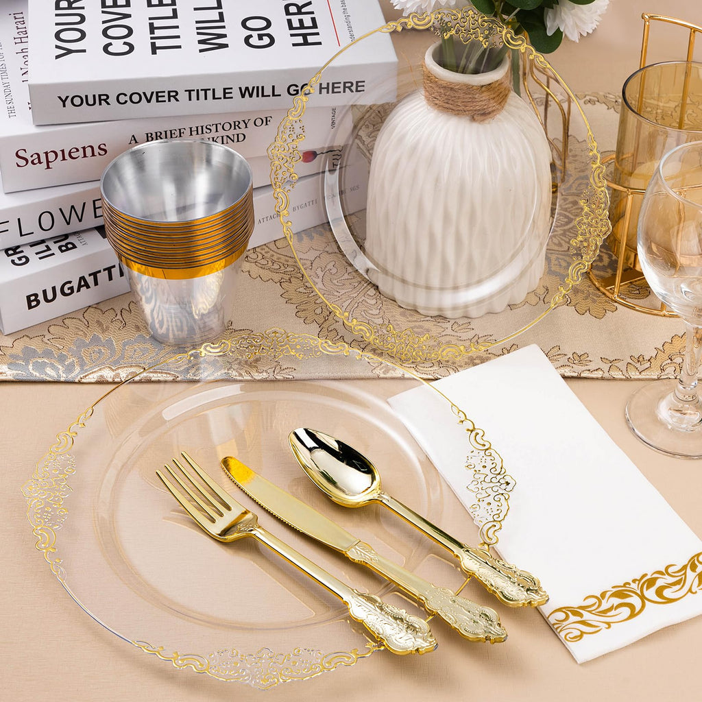 Bestluck 175PC Disposable Clear Plastic Complete Dinner Set for 25 Guests
