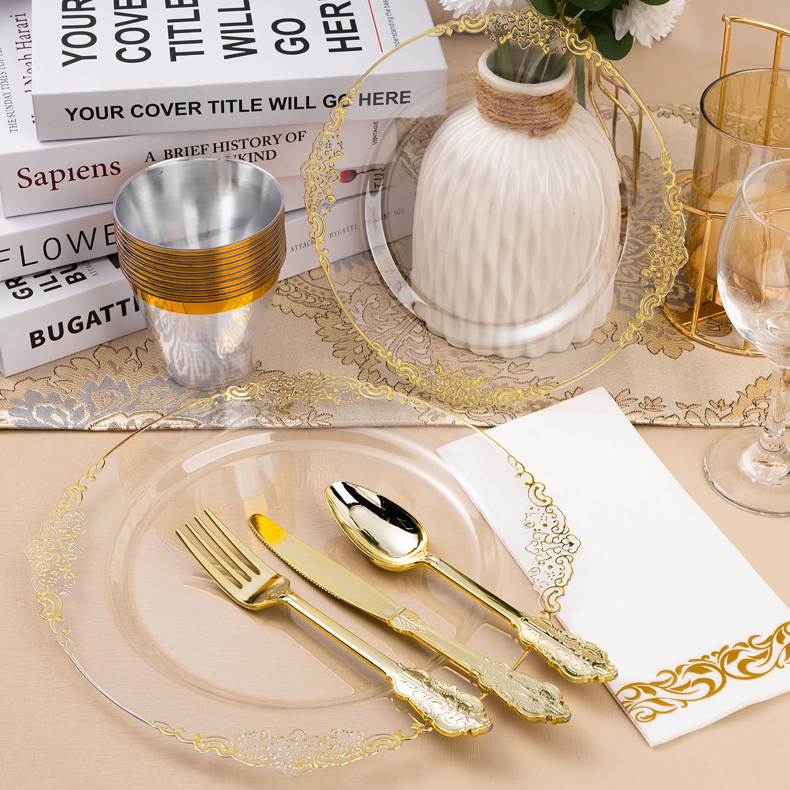 Bestluck 175PC Disposable Clear Plastic Complete Dinner Set for 25 Guests
