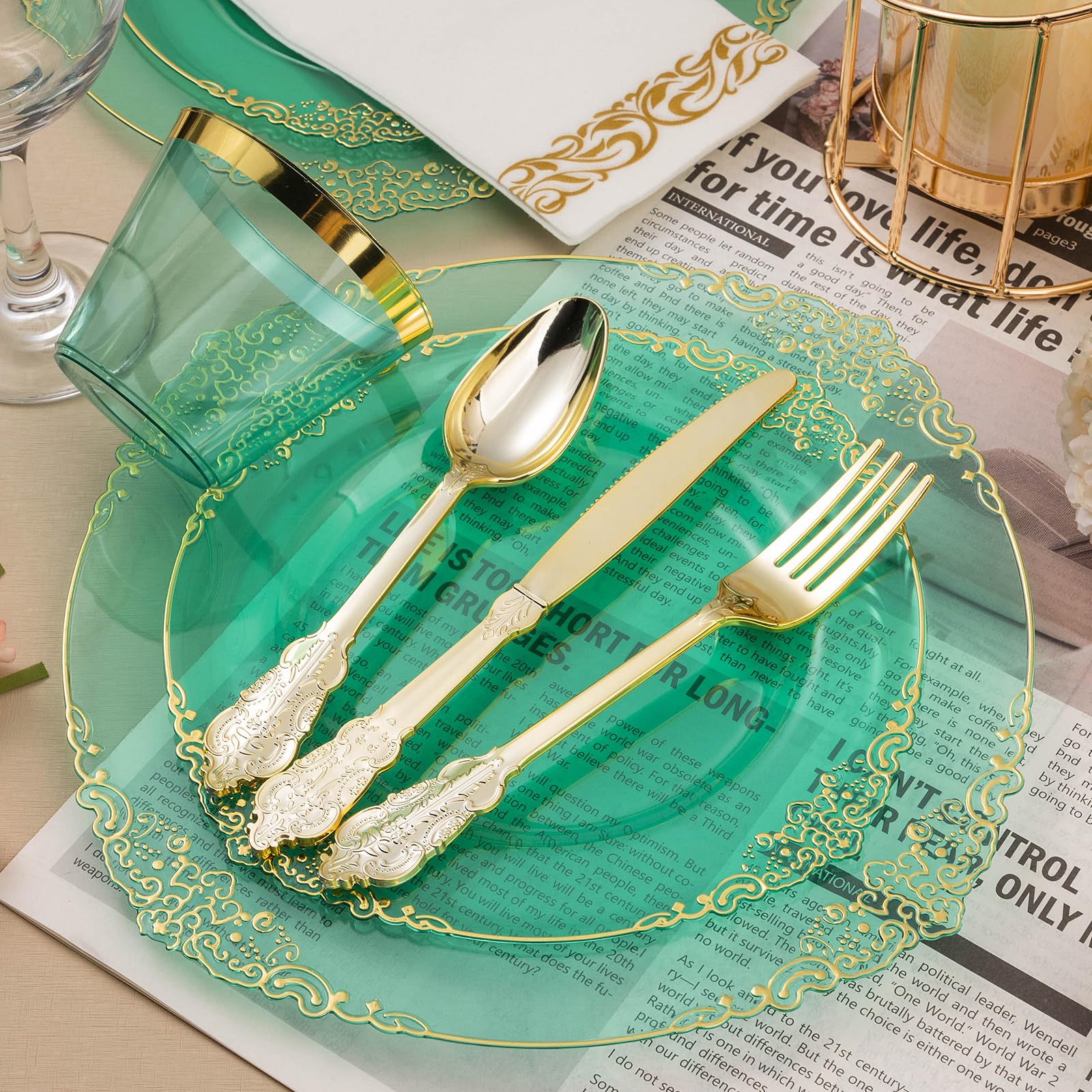 Bestluck 175PC Disposable Clear Plastic Complete Dinner Set for 25 Guests