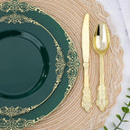 realluck 175 Piece Green and Gold Dinnerware Set for 25 Guests | Disposable Dinnerware Includes: 50 Disposable Plates, 75 Silverwares, 25 Cups, 25 Napkins for Party, Wedding, Graduation