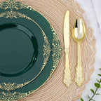 realluck 175 Piece Green and Gold Dinnerware Set for 25 Guests | Disposable Dinnerware Includes: 50 Disposable Plates, 75 Silverwares, 25 Cups, 25 Napkins for Party, Wedding, Graduation