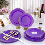 realluck 175 Piece Green and Gold Dinnerware Set for 25 Guests | Disposable Dinnerware Includes: 50 Disposable Plates, 75 Silverwares, 25 Cups, 25 Napkins for Party, Wedding, Graduation