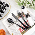 120 Pack Black Plastic Silverware Rolled Silverware Disposable | Pre Rolled Silverware Set Disposable Wrapped Cutlery Set for Catering, Parties, Wedding, Birthday& Special Events