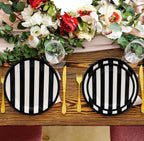 Serve25 175Pcs Black & White Striped Party Supplies - 9" & 7" Striped Paper Plates, Napkins, Cups, Cutlery for Black & White Birthday Party Decorations