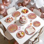 Purple Iridescent Paper Plates & Napkins Set, 75pcs Disposable Party Tableware with 9" Dinner Plates, 7" Dessert Plates & 6.5" Napkins, Holographic Dot Design for Birthday, Music Theme, Night Party