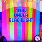 Mega-L Glow in The Dark Party Supplies, Neon Multicolor Backdrop, 2 Pack | Fluorescent Tinsel Foil Fringe Curtains, Neon Backdrop Streamers for Birthday, Halloween, New Year, Graduation Party
