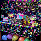 118Pcs Glow in the Dark Party Supplies, Neon Party Decorations with Neon Balloon Arch Kit, Backdrop, Tablecloth, Banner, Hanging Swirls, Cake Topper, Glow Party Supplies for 24 Guests