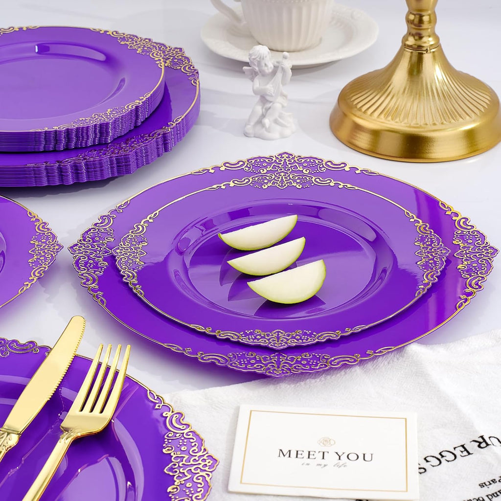 realluck 175 Piece Green and Gold Dinnerware Set for 25 Guests | Disposable Dinnerware Includes: 50 Disposable Plates, 75 Silverwares, 25 Cups, 25 Napkins for Party, Wedding, Graduation
