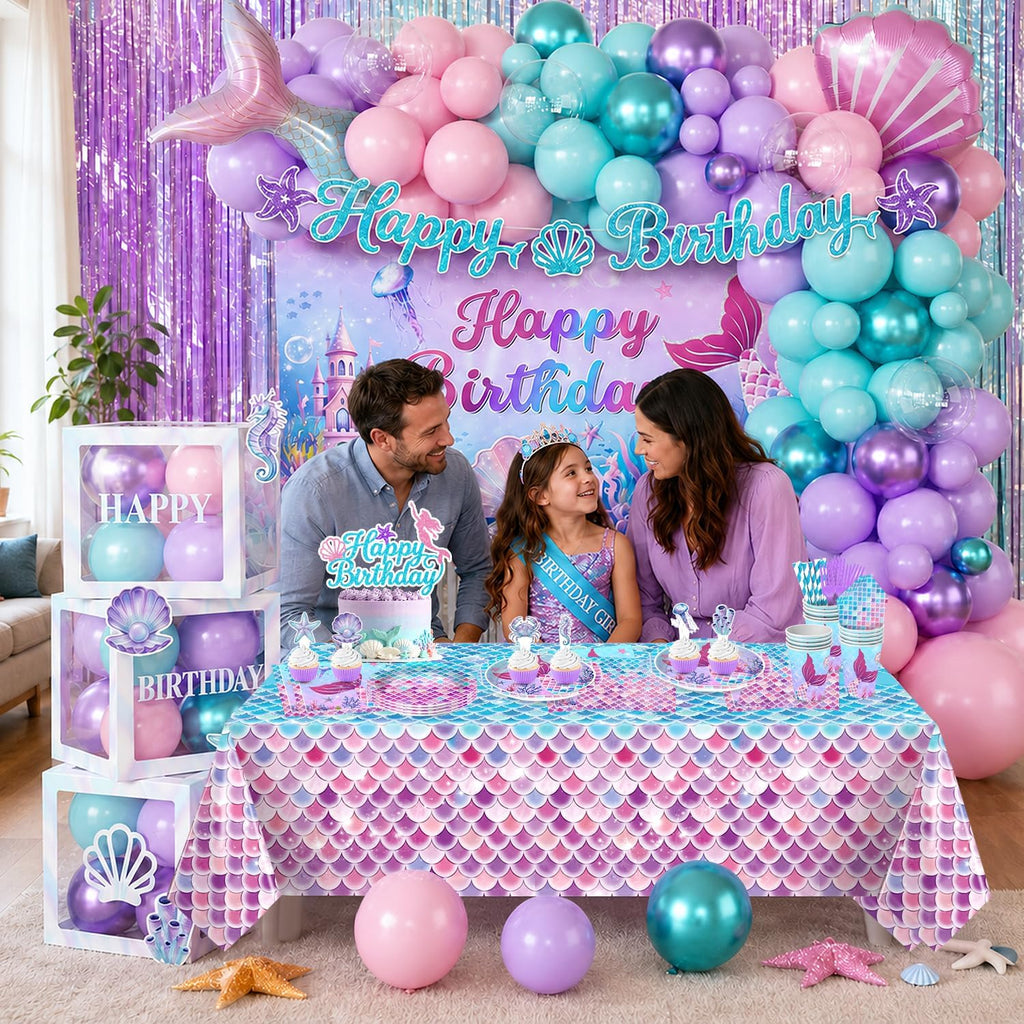 Hand-Drawn Mermaid Birthday Decorations, Under the Sea Party Supplies Kit (Unicorn Birthday)