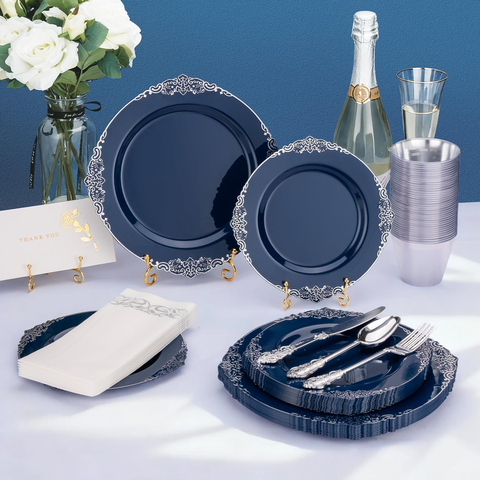 Bestluck 175PC Disposable Clear Plastic Complete Dinner Set for 25 Guests