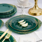 realluck 175 Piece Green and Gold Dinnerware Set for 25 Guests | Disposable Dinnerware Includes: 50 Disposable Plates, 75 Silverwares, 25 Cups, 25 Napkins for Party, Wedding, Graduation