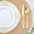 realluck 175 Piece Green and Gold Dinnerware Set for 25 Guests | Disposable Dinnerware Includes: 50 Disposable Plates, 75 Silverwares, 25 Cups, 25 Napkins for Party, Wedding, Graduation