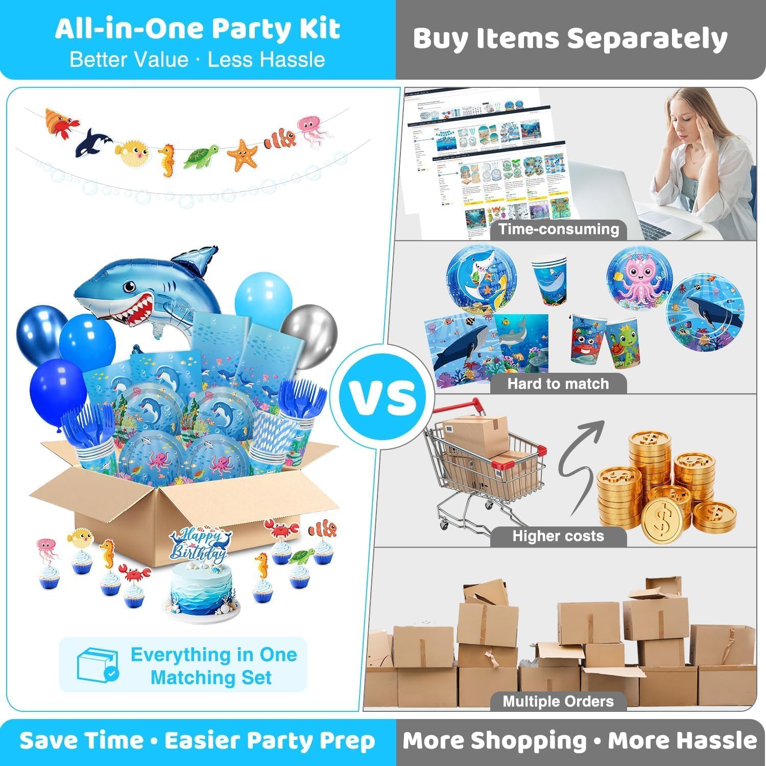 Hand-Drawn Mermaid Birthday Decorations, Under the Sea Party Supplies Kit (Unicorn Birthday)