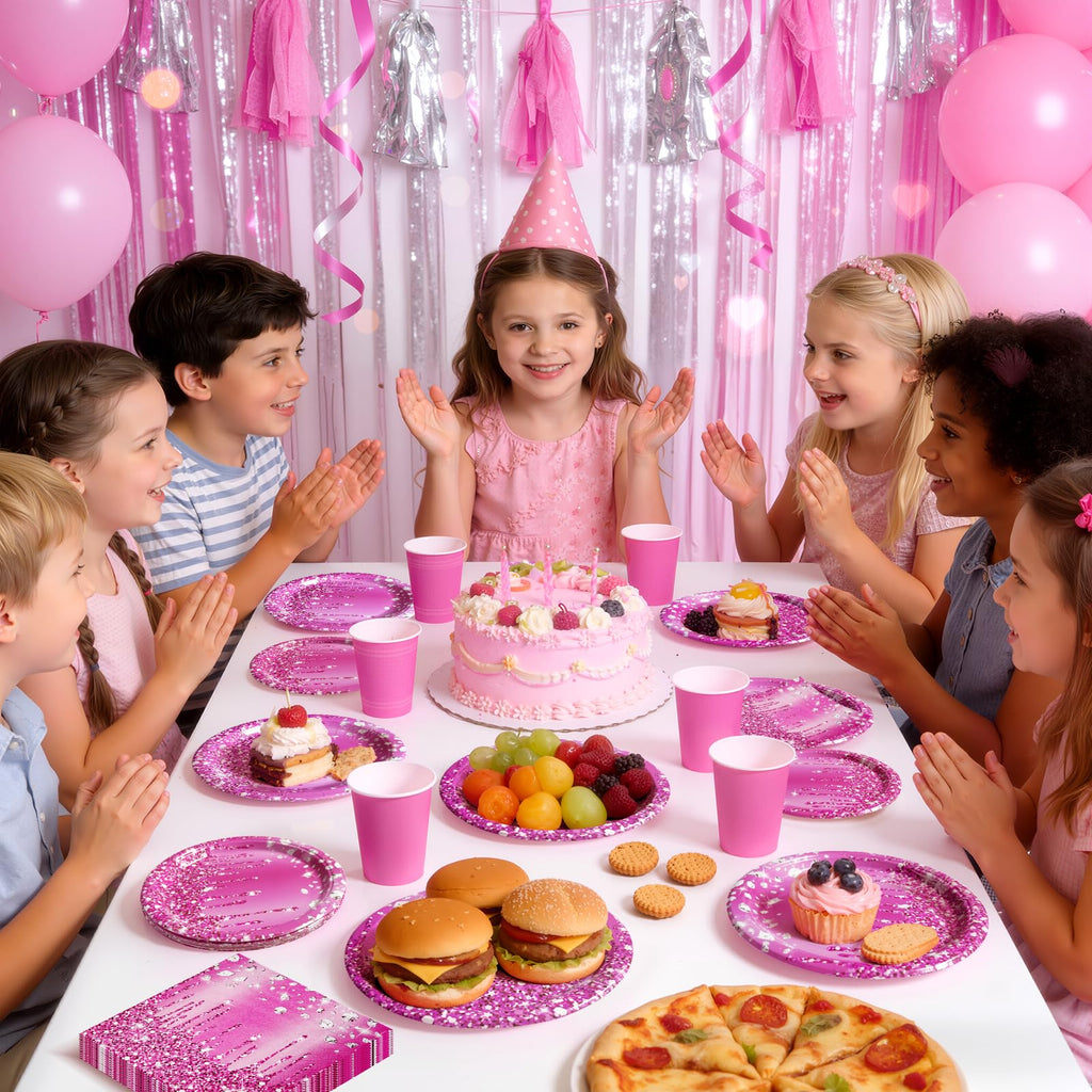Purple Iridescent Paper Plates & Napkins Set, 75pcs Disposable Party Tableware with 9" Dinner Plates, 7" Dessert Plates & 6.5" Napkins, Holographic Dot Design for Birthday, Music Theme, Night Party