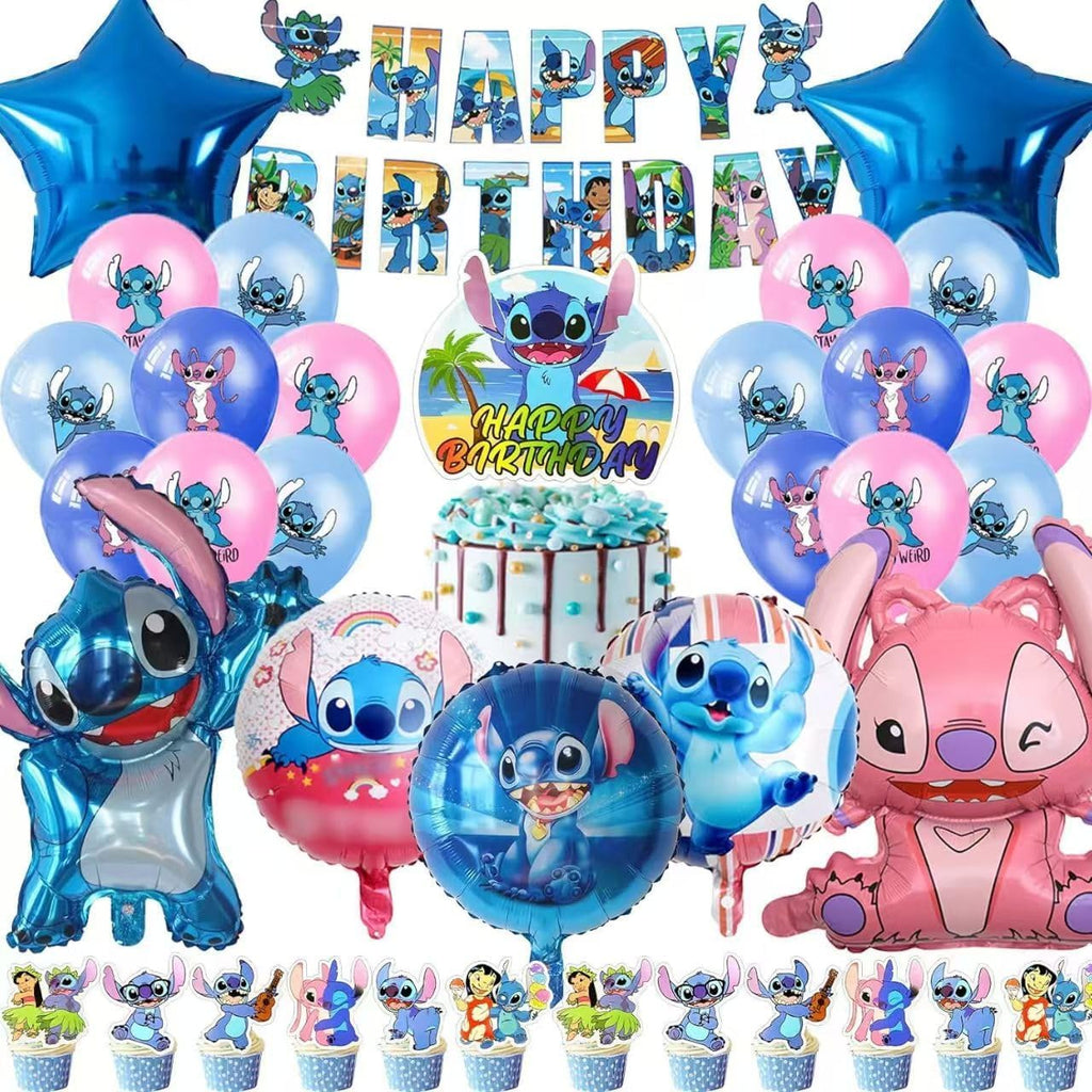 Stitch Party Supplies, 39PCS Birthday Decorations Set Include Banner, Balloons, Cake Cupcake Toppers, for Boys Girls Stitch