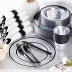 Goodluck 350 Pcs Clear Plastic Plates with Colored Rim,