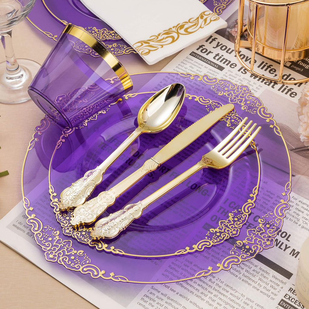 Bestluck 175PC Disposable Clear Plastic Complete Dinner Set for 25 Guests