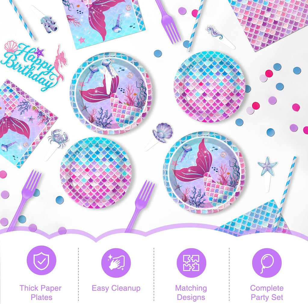 Hand-Drawn Mermaid Birthday Decorations, Under the Sea Party Supplies Kit (Unicorn Birthday)
