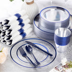 Goodluck 350 Pcs Clear Plastic Plates with Colored Rim,
