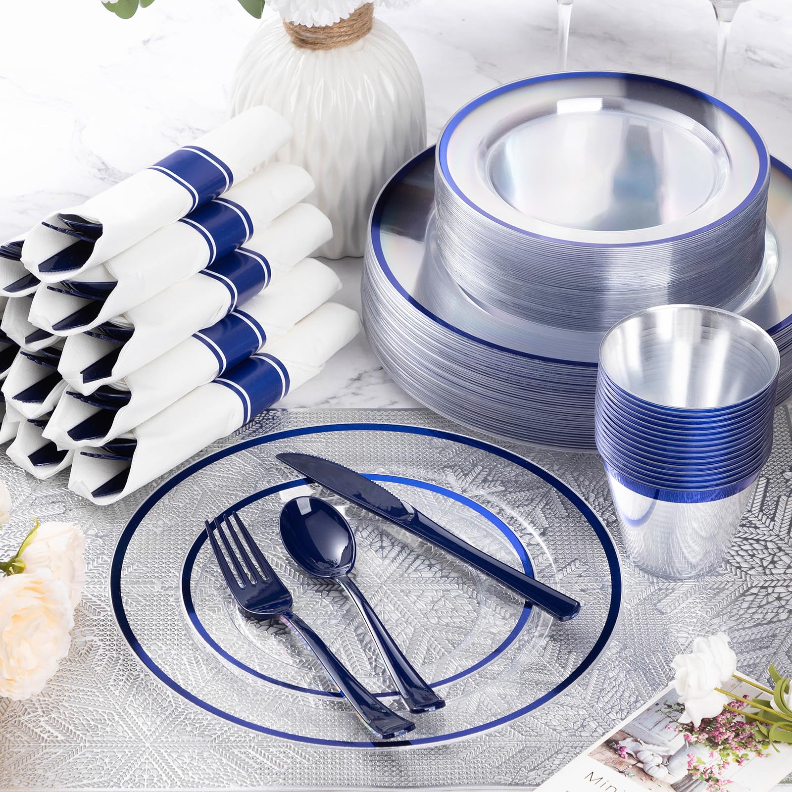 Goodluck 350 Pcs Clear Plastic Plates with Colored Rim,