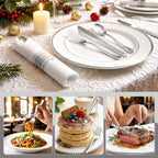Gold Plastic Silverware 50 Guests Wrapped Cutlery Set Disposable | Pre Rolled Silverware Set Include 50 Forks,50 Knives,50 Spoons and 50 Napkins Heavy Duty Disposable Utensils for Party