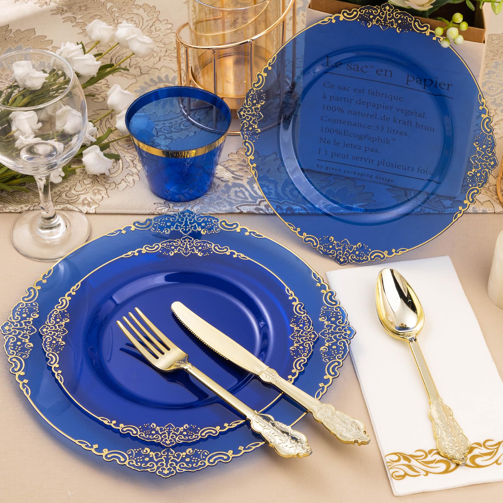 Bestluck 175PC Disposable Clear Plastic Complete Dinner Set for 25 Guests
