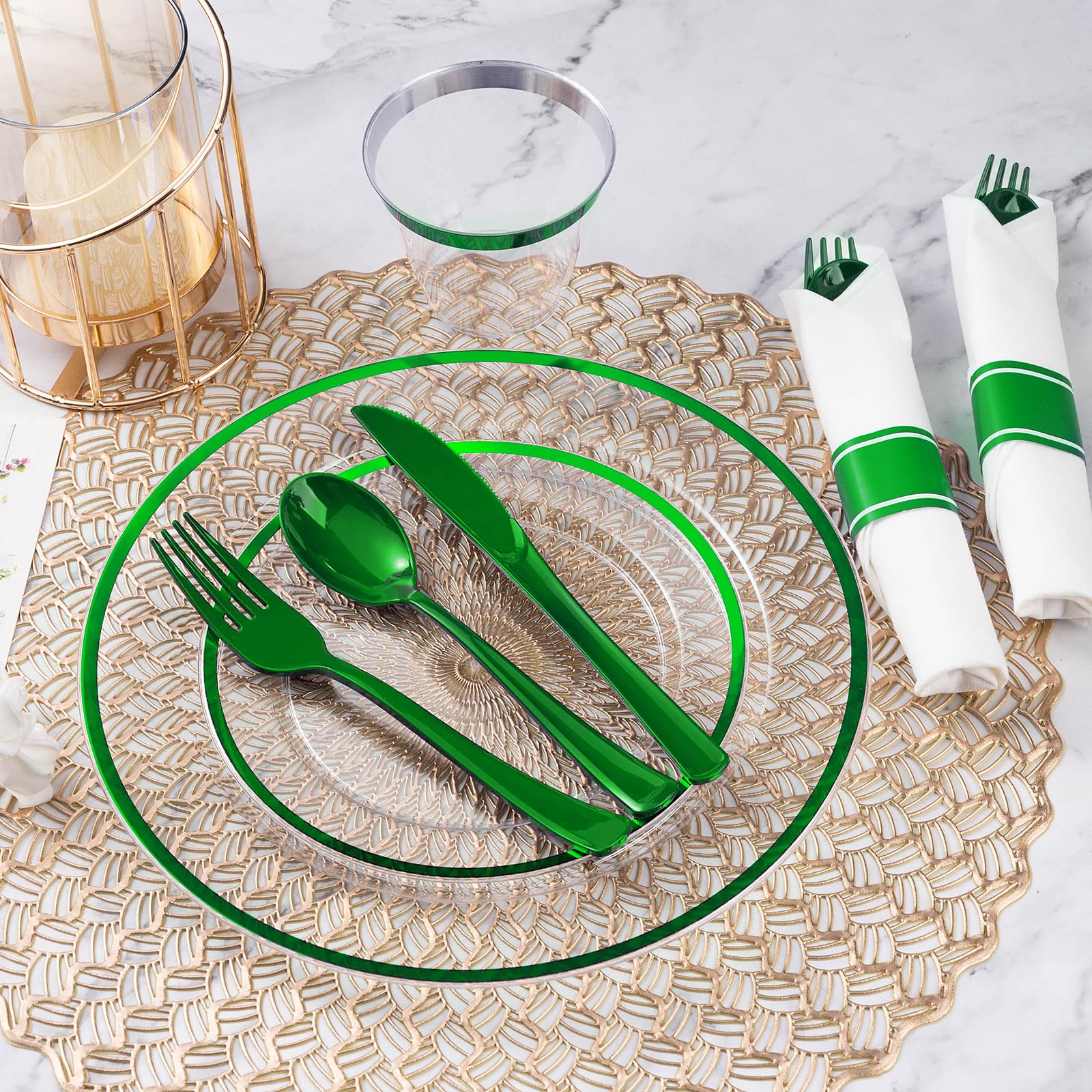 Goodluck 350 Pcs Clear Plastic Plates with Colored Rim,