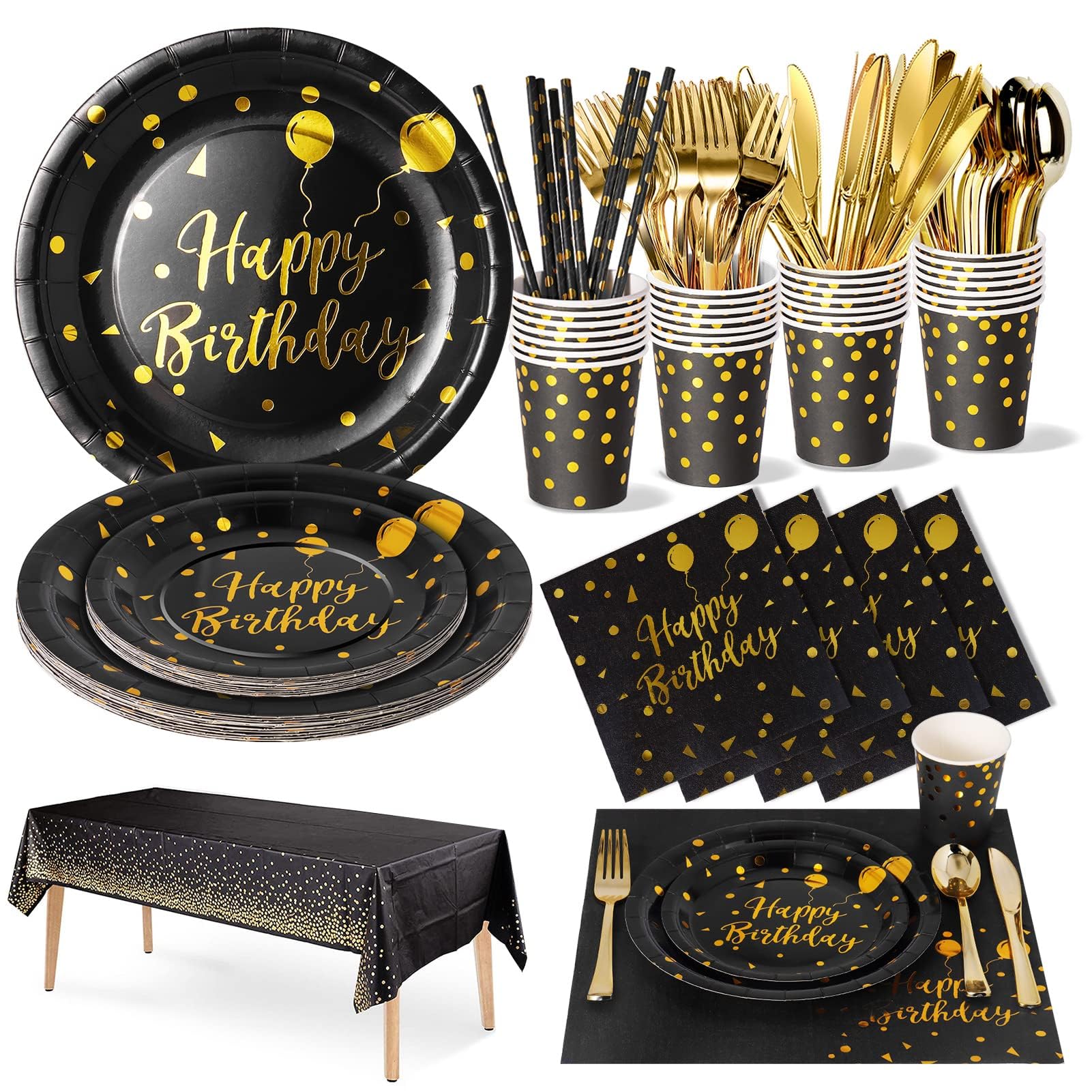 Nkaiso 161 Pcs Purple Gold Birthday Plates and Napkins Set -20 Serves | Party Supplies Set with Paper Plates Cups Napkins & Silverware, for Birthday Party Decorations
