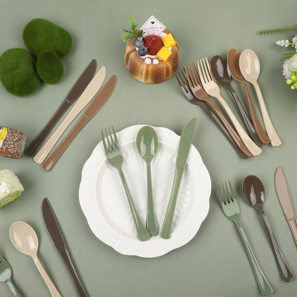 Kochorie 300 Pieces Plastic Silverware, Disposable heavy duty Utensils