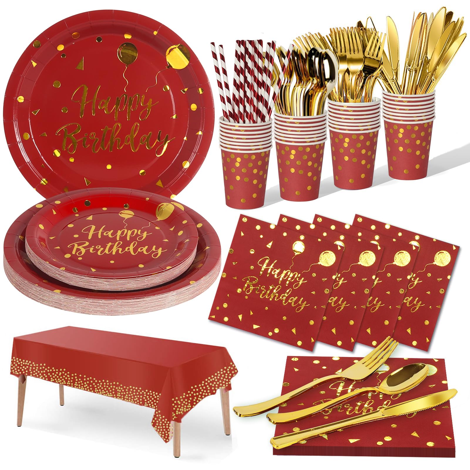 Nkaiso 161 Pcs Purple Gold Birthday Plates and Napkins Set -20 Serves | Party Supplies Set with Paper Plates Cups Napkins & Silverware, for Birthday Party Decorations