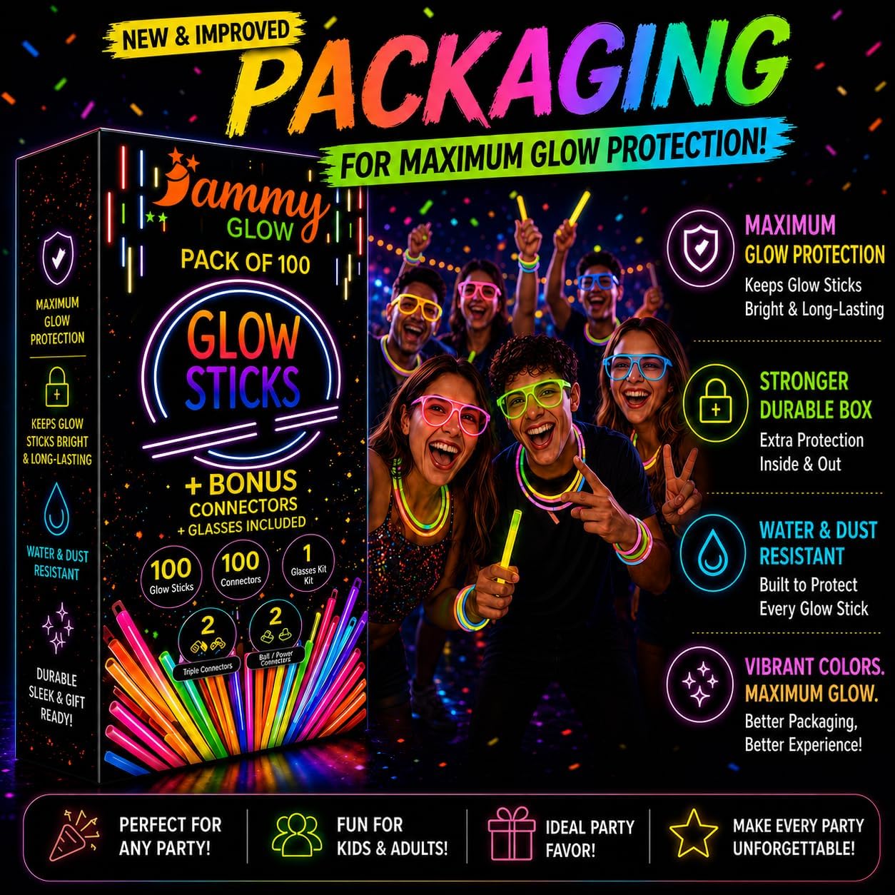 Ammy Glow Glow Sticks (205 Pcs Kit) Bulk Party Pack