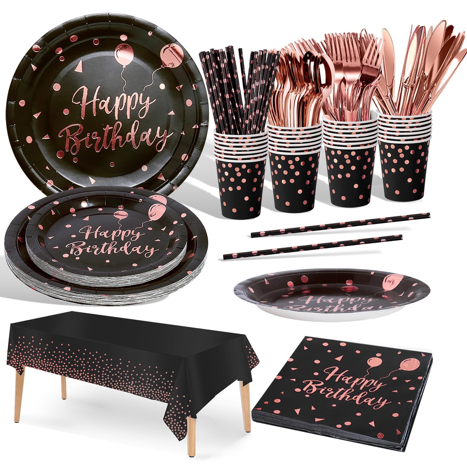 Nkaiso 161 Pcs Purple Gold Birthday Plates and Napkins Set -20 Serves | Party Supplies Set with Paper Plates Cups Napkins & Silverware, for Birthday Party Decorations