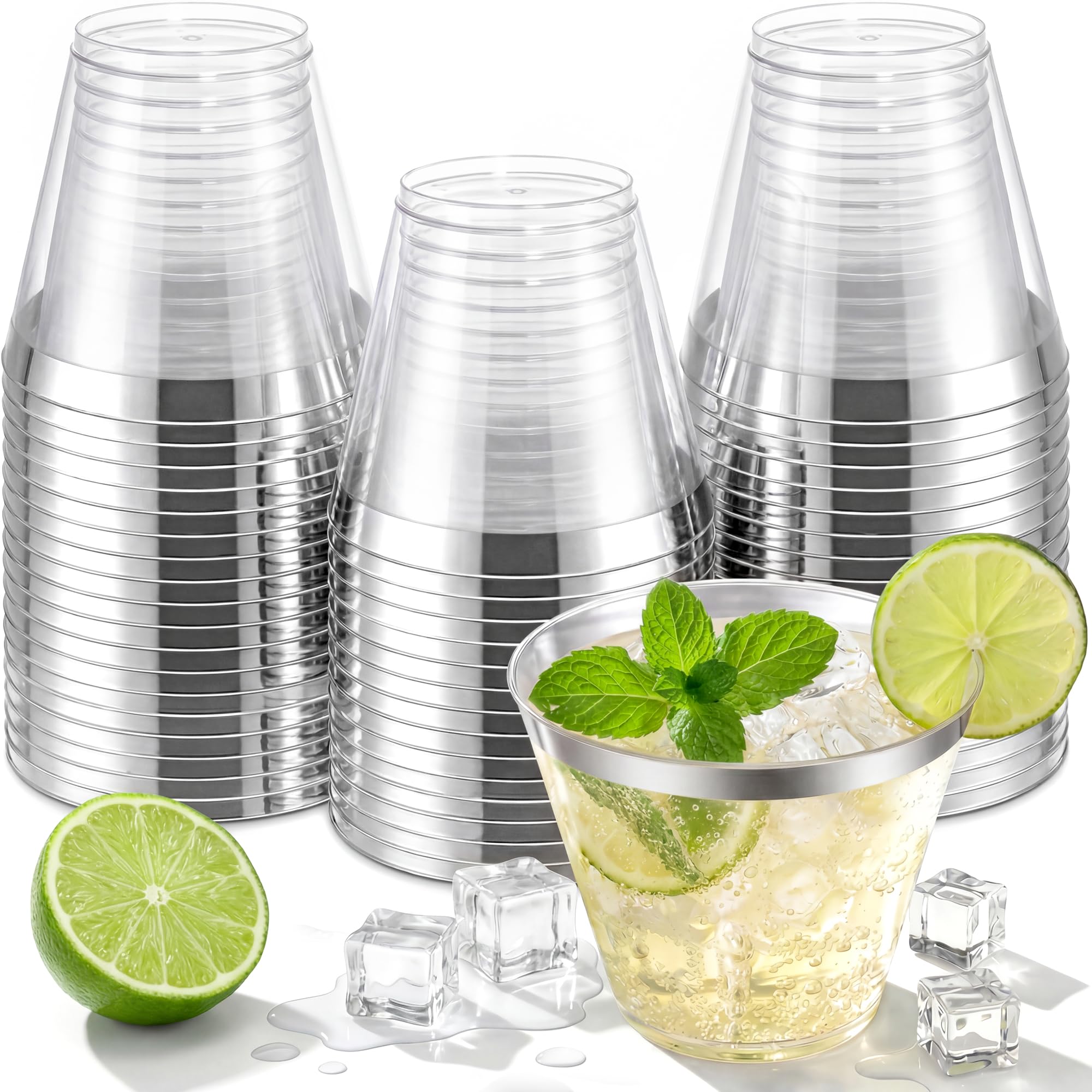 Nervure 120PC 9Oz Gold Rimmed Plastic Cups - Heavy Duty plastic