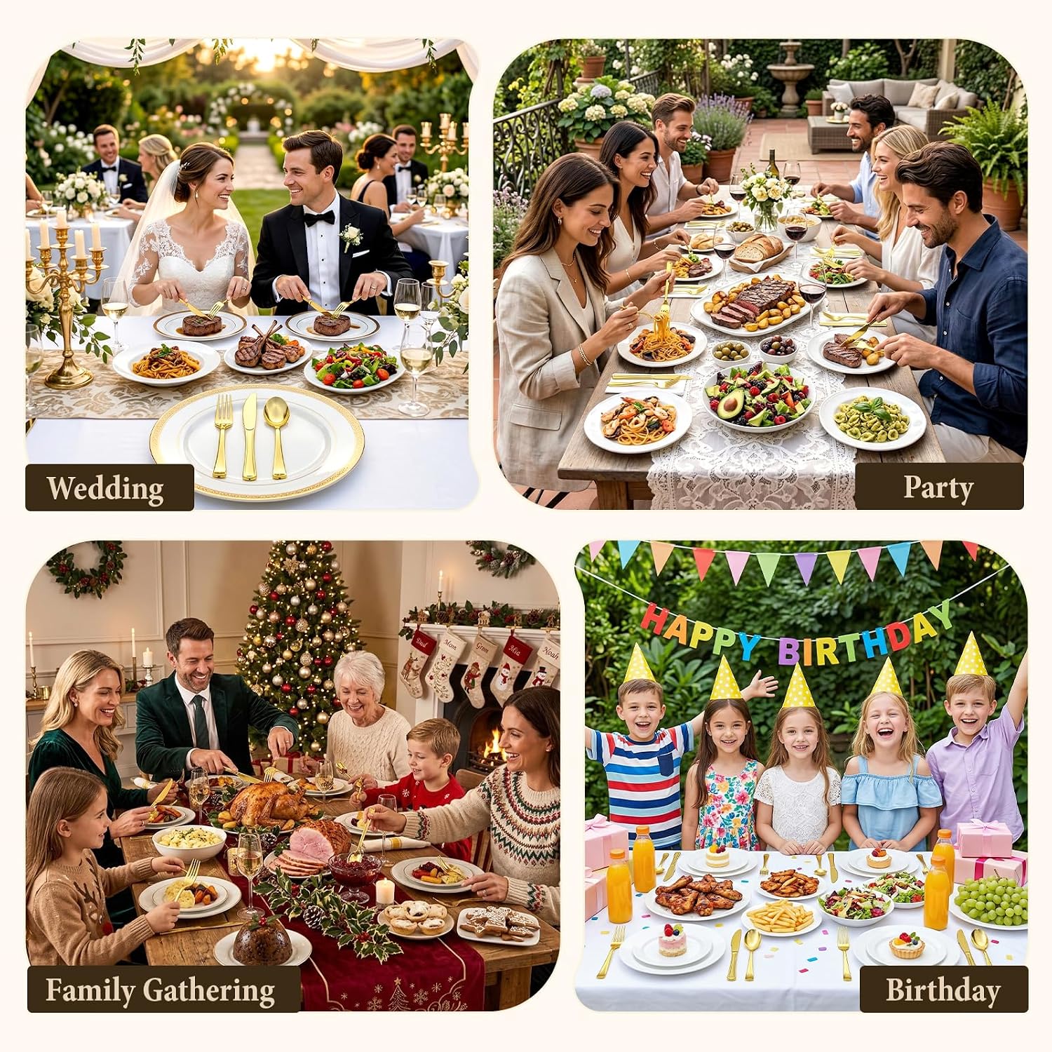 Gold Plastic Silverware 50 Guests Wrapped Cutlery Set Disposable | Pre Rolled Silverware Set Include 50 Forks,50 Knives,50 Spoons and 50 Napkins Heavy Duty Disposable Utensils for Party