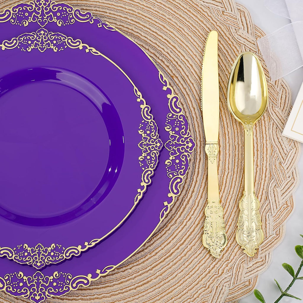 realluck 175 Piece Green and Gold Dinnerware Set for 25 Guests | Disposable Dinnerware Includes: 50 Disposable Plates, 75 Silverwares, 25 Cups, 25 Napkins for Party, Wedding, Graduation