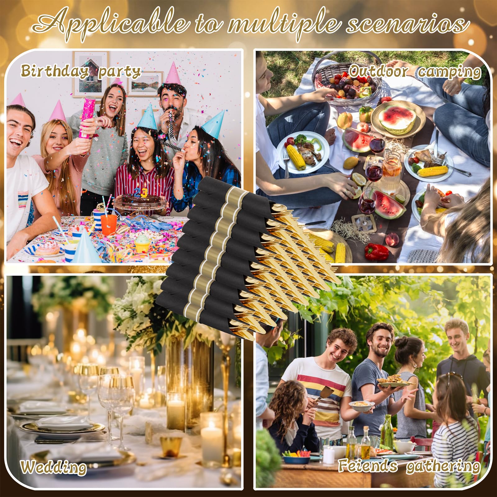 120 Pack Black Plastic Silverware Rolled Silverware Disposable | Pre Rolled Silverware Set Disposable Wrapped Cutlery Set for Catering, Parties, Wedding, Birthday& Special Events