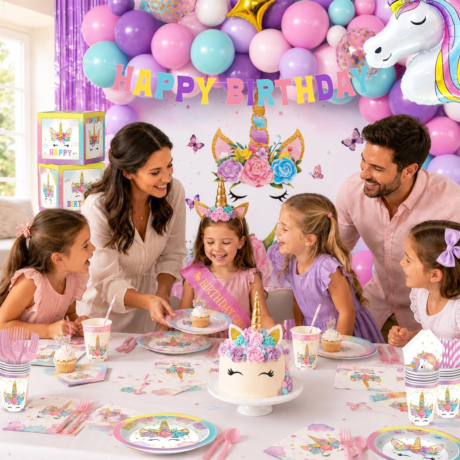 Hand-Drawn Mermaid Birthday Decorations, Under the Sea Party Supplies Kit (Unicorn Birthday)