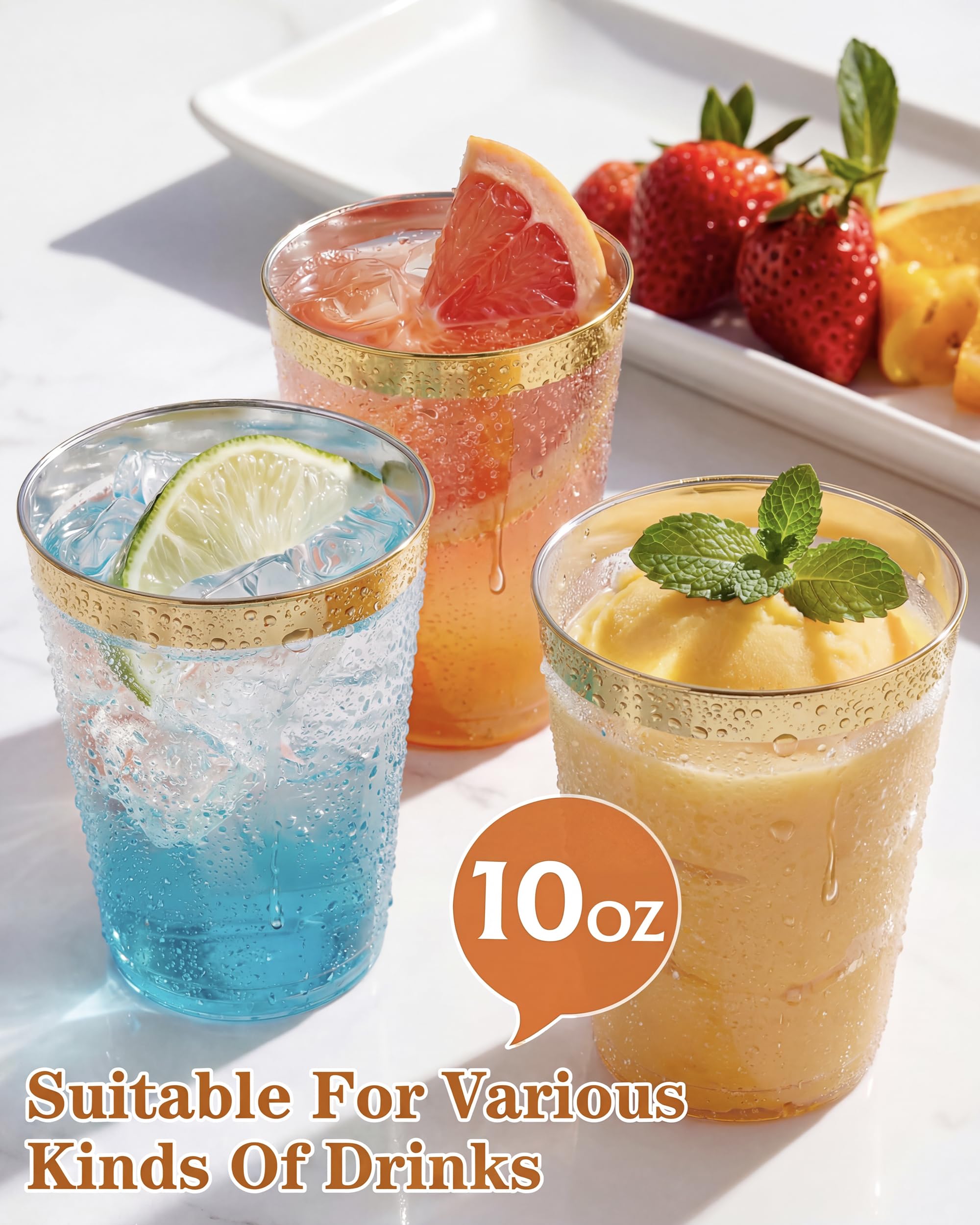 Nervure 120PC 9Oz Gold Rimmed Plastic Cups - Heavy Duty plastic