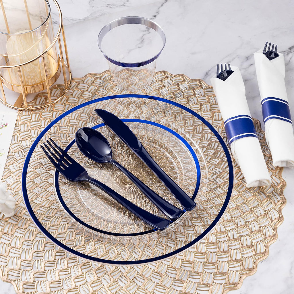 Goodluck 350 Pcs Clear Plastic Plates with Colored Rim,