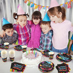 Kochorie 100 Pieces Neon Glow Party Supplies Glow in the Dark Birthday Party Decorations Include Neon Paper Plates Napkins Cups Birthday Tableware, Serves 25 Guests