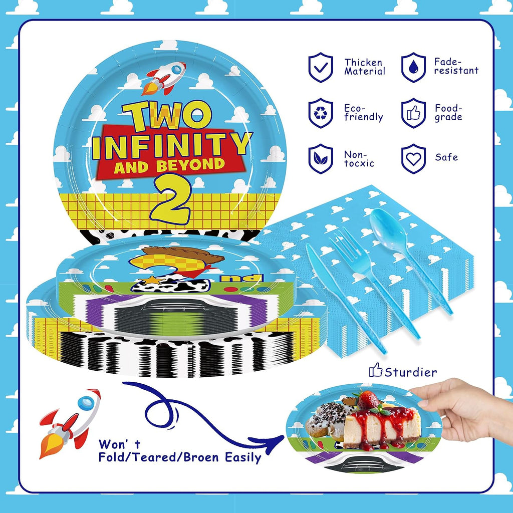168Pcs 2nd Birthday Paper Plates Napkins Two Years Old Party Supplies | Disposable Tableware Set for Boys Birthday Party Serve 24 Guests