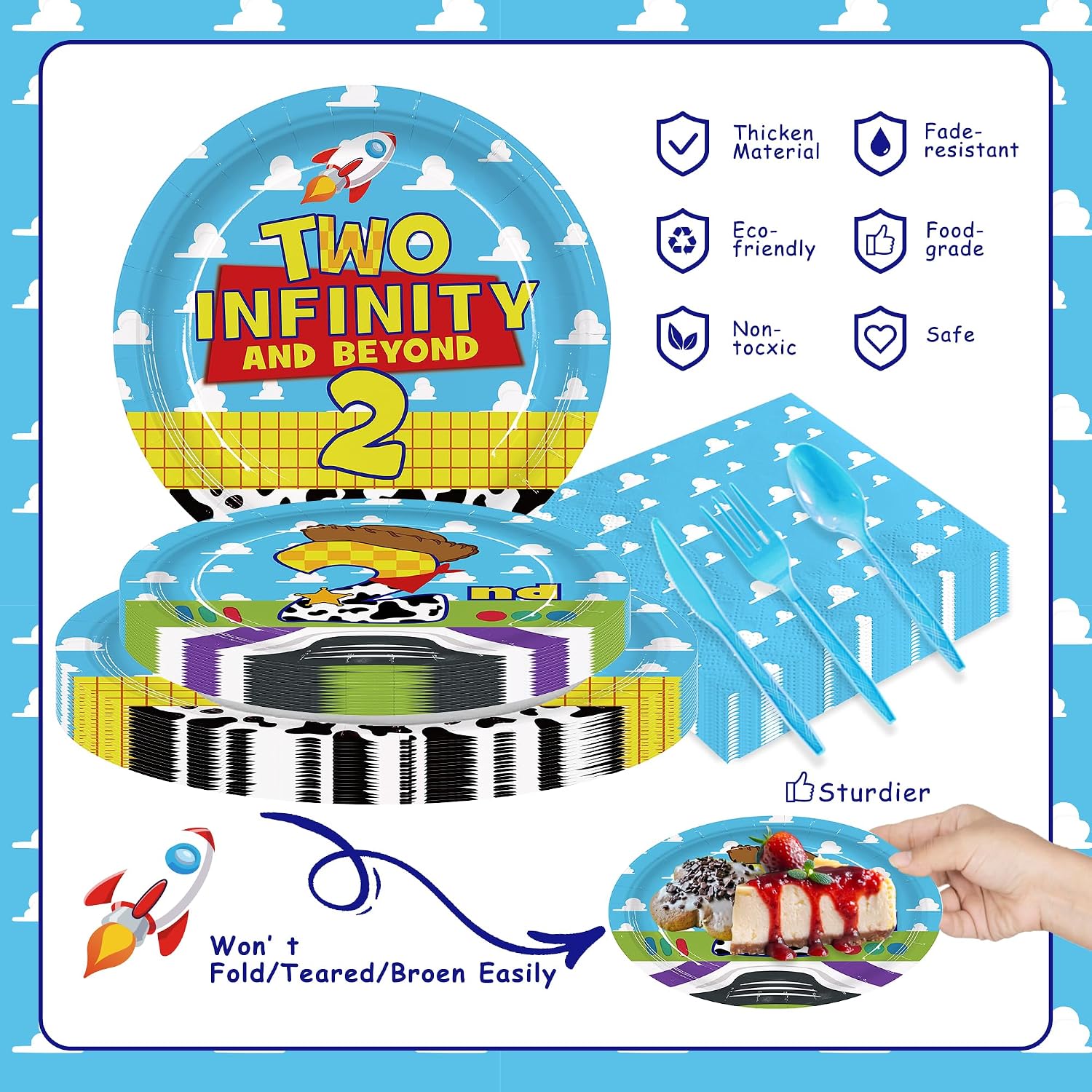 168Pcs 2nd Birthday Paper Plates Napkins Two Years Old Party Supplies | Disposable Tableware Set for Boys Birthday Party Serve 24 Guests