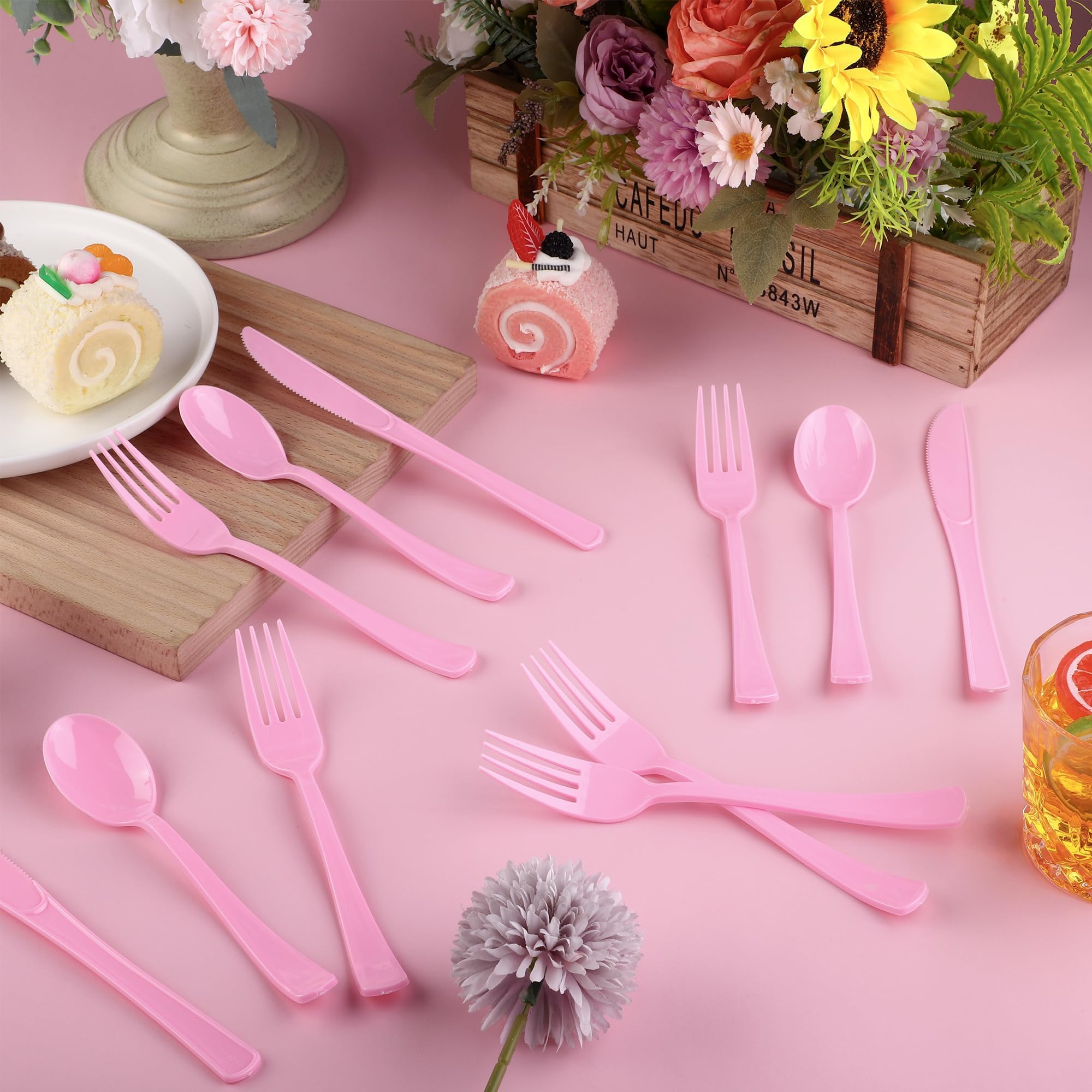 Kochorie 300 Pieces Plastic Silverware, Disposable heavy duty Utensils